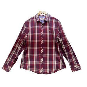 Original Penguin Mens Plaid Button Up Shirt Size L Red Classic Western
